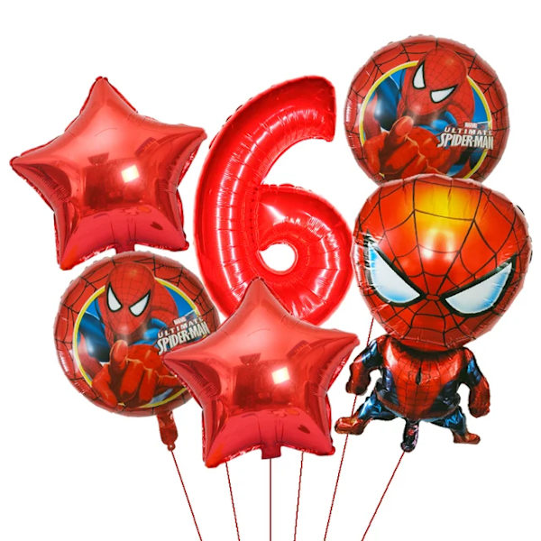6st Marvel Super Hero Spiderman Set Barn Födelsedagsfest Dekoration Baby Shower Uppblåsbar Pojkar Toy Globos 6