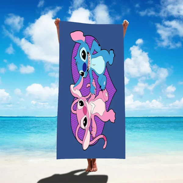 Disney Lilo & Stitch Badhandduk Tecknad Mjuk Absorberande Snabbtorkande Strandhanddukar Kawaii Anime Angel Stitch 3D Print Badhanddukar 19 Thick style 75x150cm