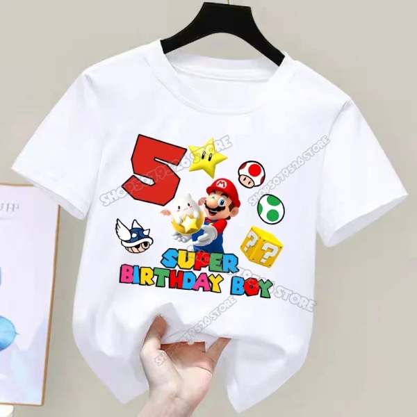 Marioment Number T-shirt för pojke Födelsedagskläder Barn Bomullströjor Toppar Spel Tecknad Sommar Digital Baby Tee Shirt black-MLA1259 140