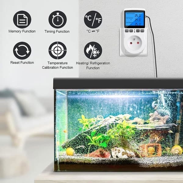 Termostatstik, digital programmerbar stikkontakt-timer med probe, drivhusvarmer akvarium