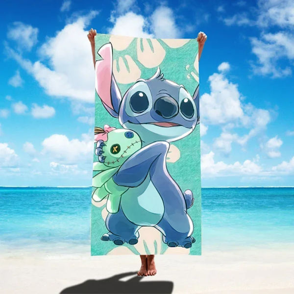 Disney Lilo & Stitch Badhandduk Tecknad Mjuk Absorberande Snabbtorkande Strandhanddukar Kawaii Anime Angel Stitch 3D Print Badhanddukar 9 Thin style 75x150cm