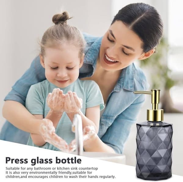 Flytande Tvålbehållare, Glasbehållare med Handpump 2 st Påfyllningsbara Flytande Vit+Grå, 330ml