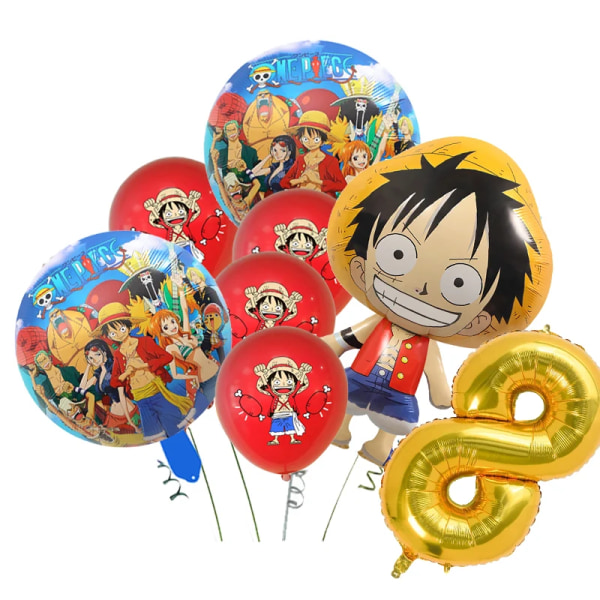 Ny ballong i ett stycke Luffy Födelsedagsfest Dekoration Tecknad ballonger Aluminiumfolie Rund tecknad figur Festtillbehör Presenter Balloons-8pcs-8