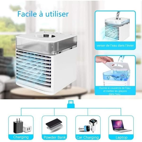 Mini bærbar luftkøler, 4 i 1 USB energibesparende mini køleventilator