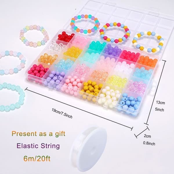 Armbåndssæt, 24 rum, ensfarvede macaron-perler, 6 mm bagefarveperler, tilbehør til perlearmbånd
