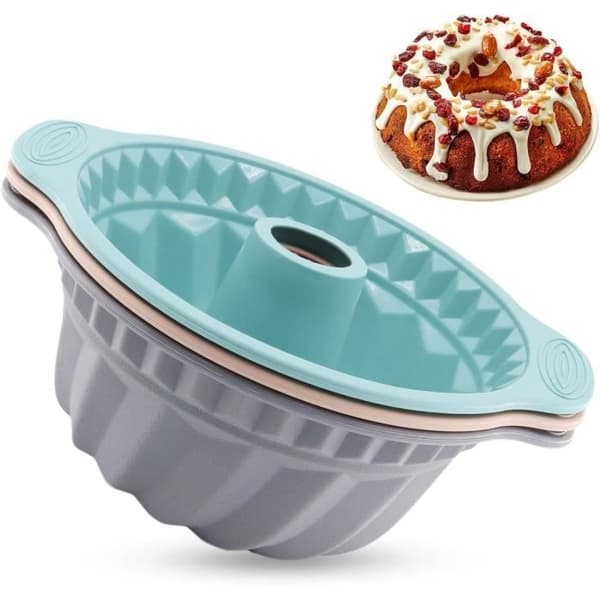 3 stk. Genanvendelig Non-Stick Silikone Bundt Kageform, Silikone Bageform til Kager (Grå, Blå, Pink)