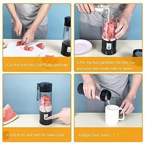 Little Ants Mini Bærbar USB Blender Frugtmixer - 6 Rustfri Stålblade - Sort