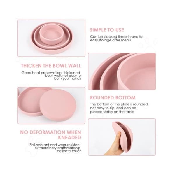 (Rosa) Kattskål - Silikon - Oval - 3 st - Rosa - Multifunktionell Pink
