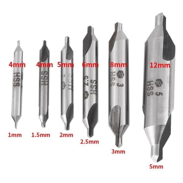 6 stk. HSS 60° centreringsbor-sæt Ø 1/1,5/2/2,5/3/5 mm til metal