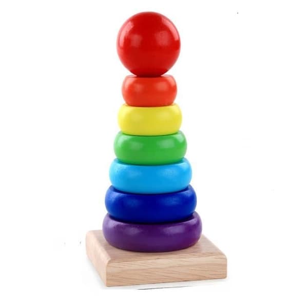 (Regnbue) Regnbue Stabel Træring til Børn, Montessori Legetøj til Børn, Stabeltårn Klodser Rainbow