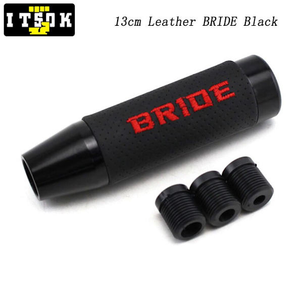 NOS Växelspak Universal JDM 9cm 13cm Läder Aluminium Rostfritt stål Bränt Titanium Blå Växelspaksspak Head-BRIDE Läder Svart BRIDE Leather Black