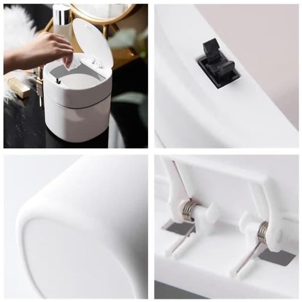 (Vit) Skrivbords papperskorg - Ej specificerad - Mini papperskorg med lock - Vit - 13x14cm - För sovrum och kök white