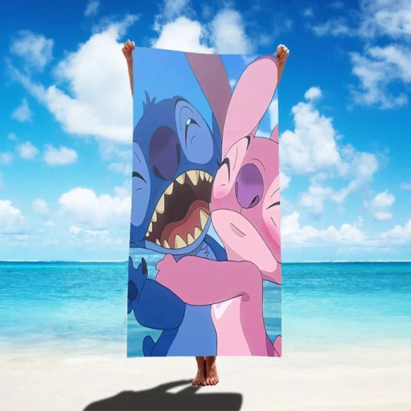 Disney Lilo & Stitch Badhandduk Tecknad Mjuk Absorberande Snabbtorkande Strandhanddukar Kawaii Anime Angel Stitch 3D Print Badhanddukar 22 Thick style 75x150cm