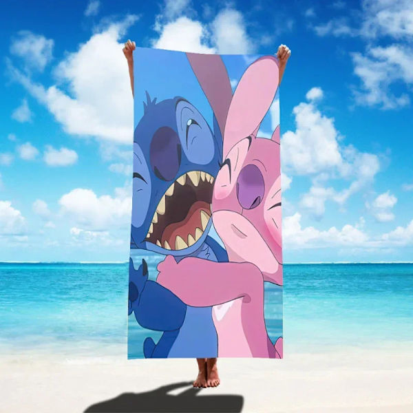 Disney Lilo & Stitch Badhandduk Tecknad Mjuk Absorberande Snabbtorkande Strandhanddukar Kawaii Anime Angel Stitch 3D Print Badhanddukar 7 Thin style 75x150cm