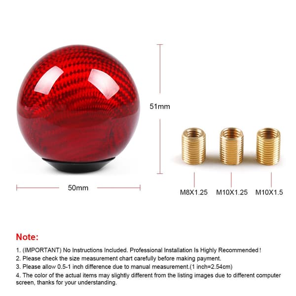 Universal Bil Gear Shift Knob Gearstang Rund Kugleform Ægte Kulfiber - Sort Black