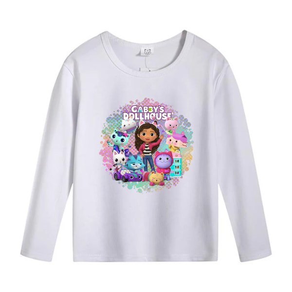 Gabby Dollhouse Långärmade T-shirts Anime Tecknad T-shirt Höst Tunna Toppar Bomull Spel Barnkläder Undertröja Barn Julklapp White-GB56 100cm