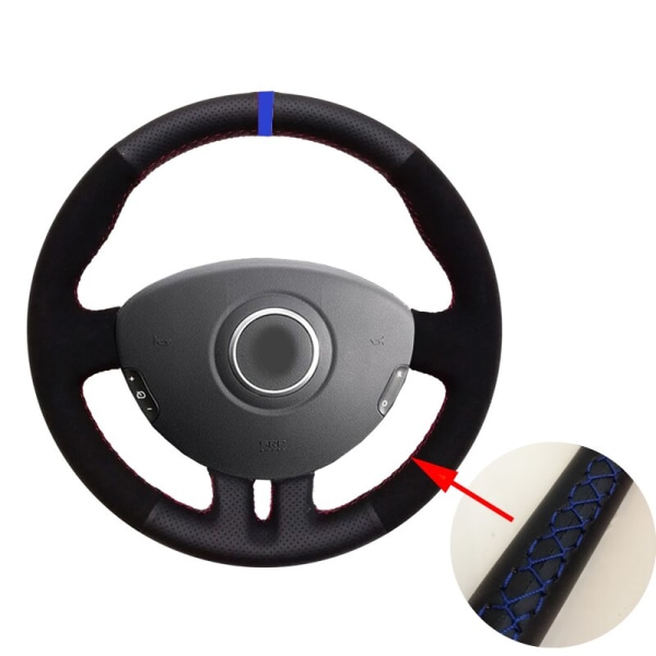(blå markörtråd)Svart Läder Mocka Röd Marker Cover till Renault Clio 3 2005-2013 Clio dynamics 2008 clio mk 3 2010 blue marker thread