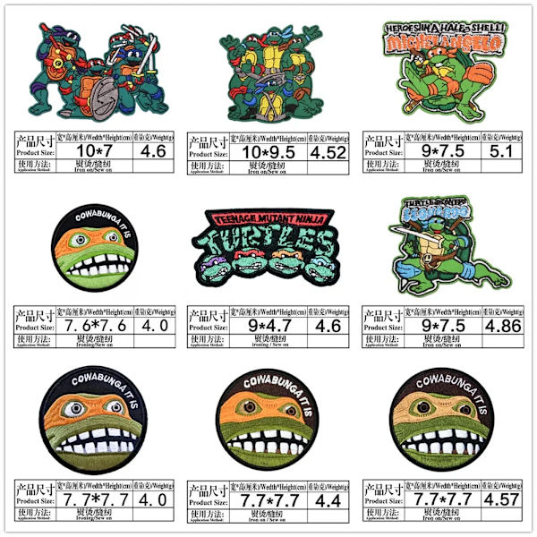 Nya Teenage Mutant Ninja Turtles Broderi Tyg Dekaler TMNT Backing Brodery Stickers Kläder Tillbehör Patch Stickers TMNT-5