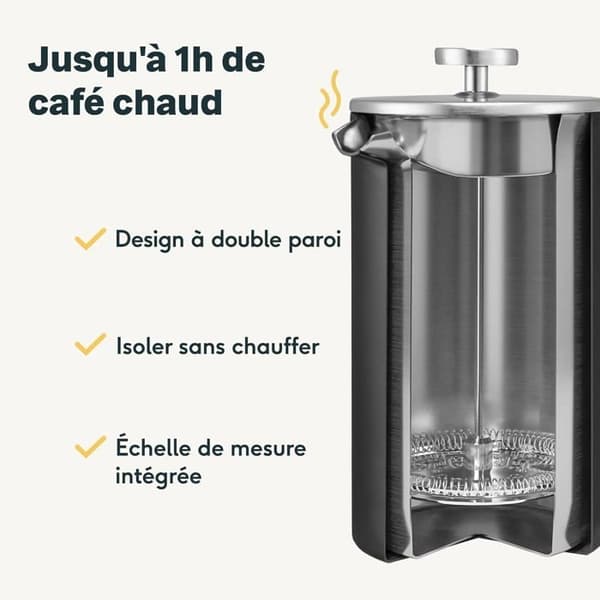 (1 L/ 1000 ml) Stempelkande | Dobbeltvægget Kaffe- og Tebrygger Rustfrit Stål