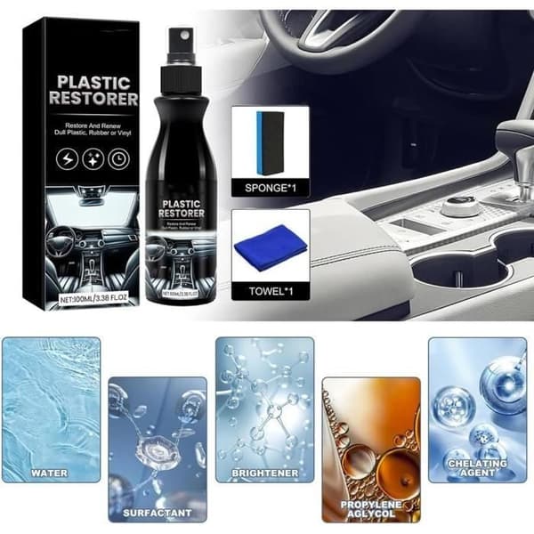 Bilbeleggspray, bilbeleggmiddel, eksteriør bilplastrestaurator, plastrestaurator