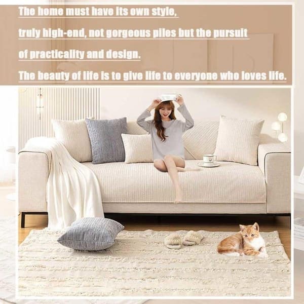 Soffskydd katt soffskydd, hörnsofföverdrag smutsavvisande, krämvit–70x150cm