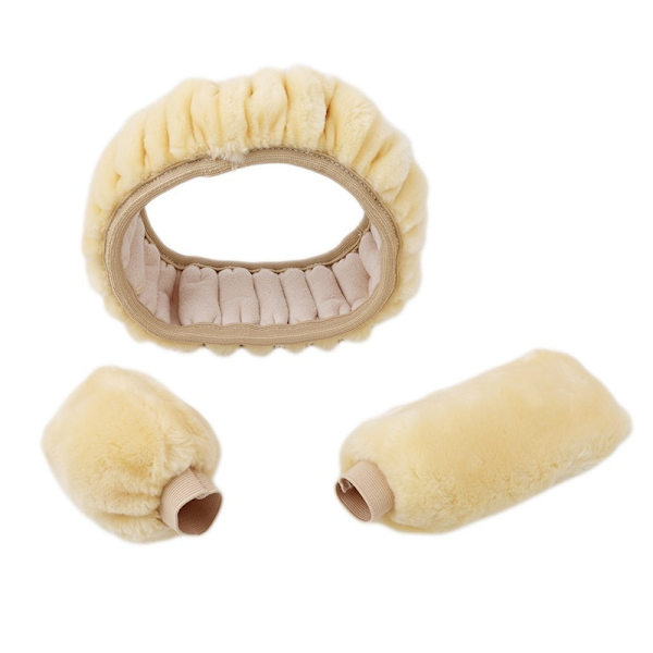 (beige set) Cover Handbromsskydd Cover Dekoration Varm Supertjock plyschkrage Mjuk Svart Rosa Kvinnor Man beige plush set