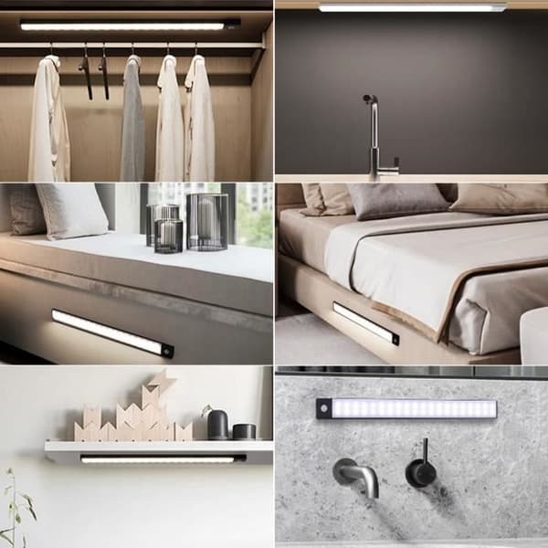 2-pak LED-bevægelsessensorlys, trådløs, USB-genopladelig, magnetisk, 3 belysningstilstande - 10 cm