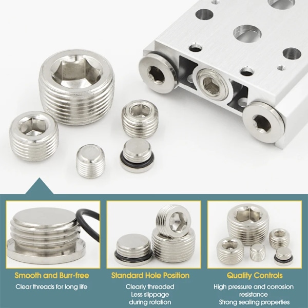 10 st/lot M5 1/8 1/4 3/8 1/2 3/4 Koppar Inre Sexkantsplugg med Tätningsring Plugg Järnplugg Ändlock för Pneumatisk Plugg Iron 1 4