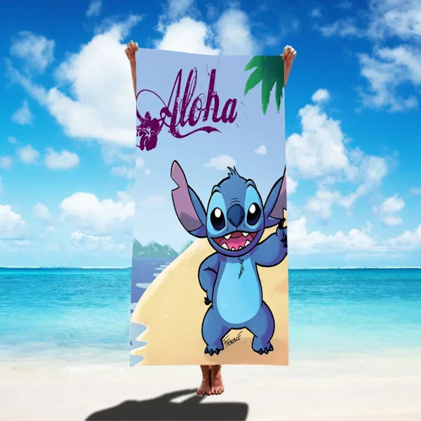 Disney Lilo & Stitch Badhandduk Tecknad Mjuk Absorberande Snabbtorkande Strandhanddukar Kawaii Anime Angel Stitch 3D Print Badhanddukar 32 Thin style 75x150cm
