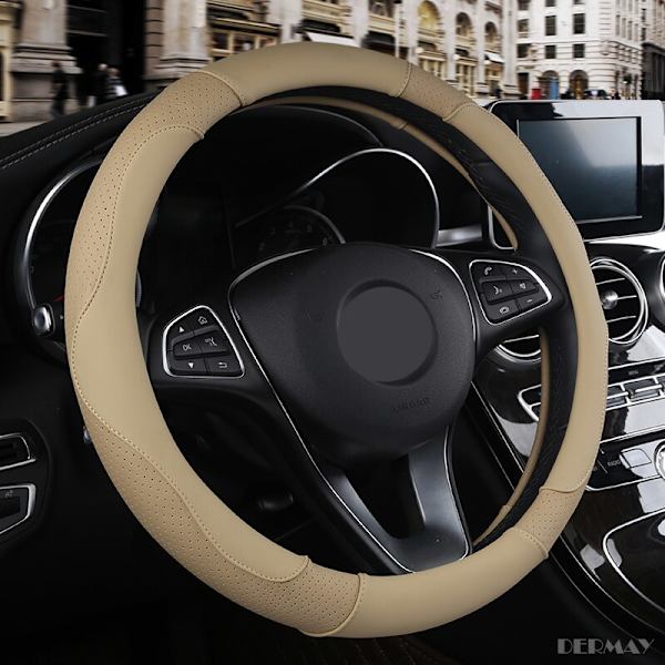(Brun)1 PC PU Läder Cover Mjukt Anti-halk Bil-styling Sport Auto Rattskydd Tillbehör som andas bra Brown