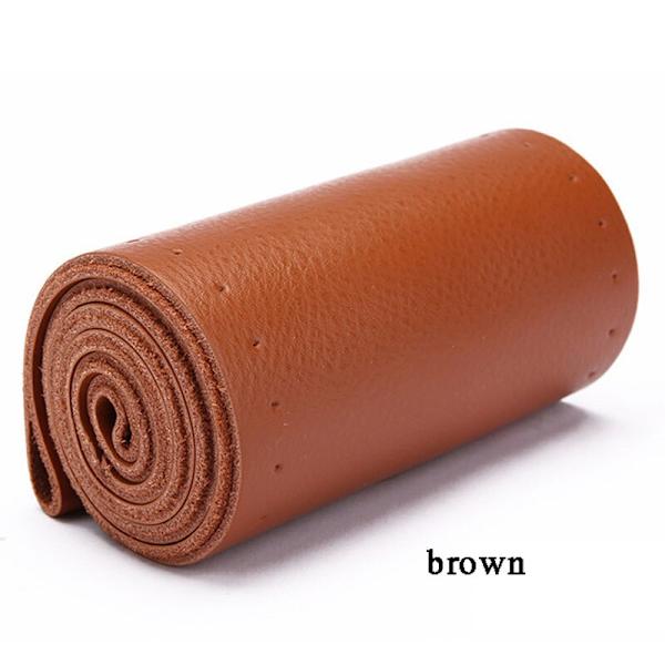 (brun)100 % äkta läder flätad cover 15 tums bilflätningsskydd på ratten för bilinredningstillbehör brown