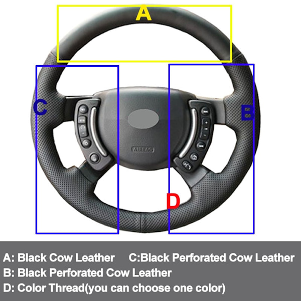 (Mörkgrå tråd)Handsömnad Cover Top Cow Läder Fläta på ratten För Land Rover Range Rover 2003-2010 2011 2012 Dark Gray Thread