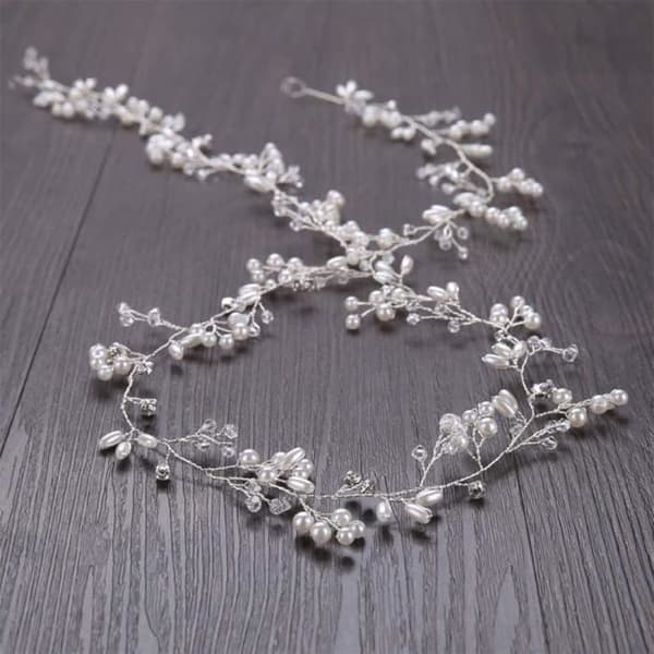(Silver) Bröllopskrona - Håraccessoar - 100cm - Silver - Rhinestones och Pärlor - Elegant och Hållbar Money