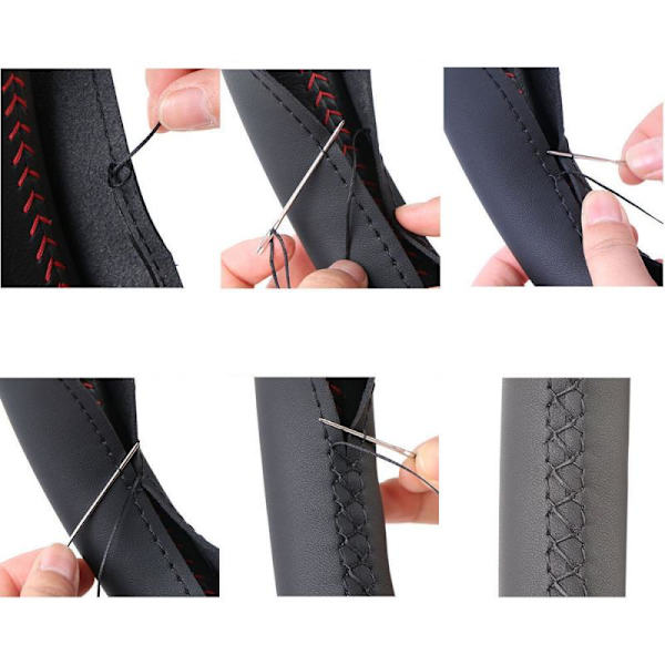 (Svart Röd) Cover för bil Andas Anti-Slip PU-läder Styrkåpor Lämplig 37-38 cm Auto Rattskydd Black Red
