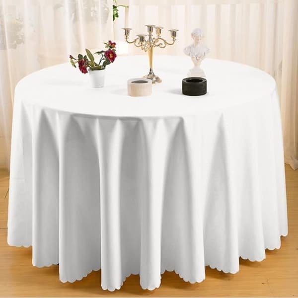 Högkvalitativ rund bordsduk i polyester - Vit - 300cm - för bröllop, evenemang och hotell