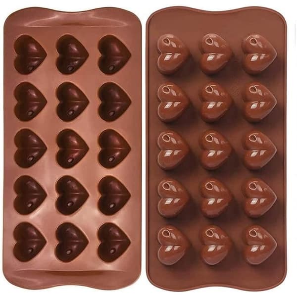 2 stk. Silikone Chokolade Hjerteforme, til Chokolade, Kager, Gelé, Budding, Non-Stick Silikone Fondant