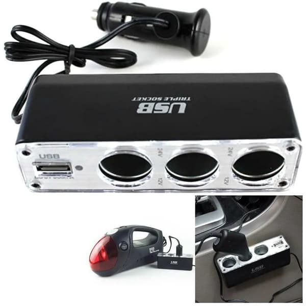 12V/24V 3-vejs Multi Socket Bil Cigarettænder Splitter Port Stik Adapter Triple Bil USB USB Oplader Med Tilbehør B9S5