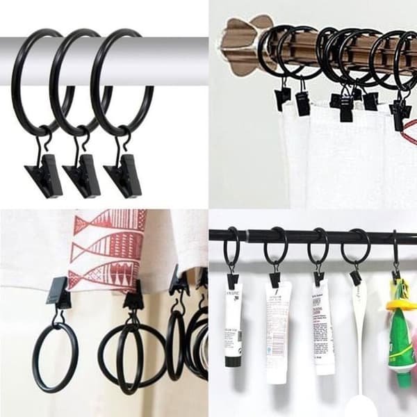30 stk. gardinringe med metalklips, kraftige rustfrie til gardinstang, 32 mm indvendig diameter, sort