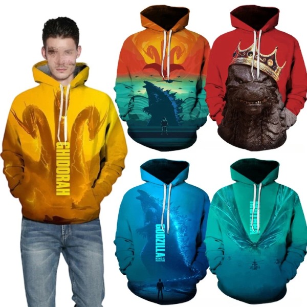 Godzilla Cosplay Hoodies Anime King of The Monsters Harajuku 3D print Mode Män Dam Sweatshirt Barnens Halloween kostymer 4 110cm