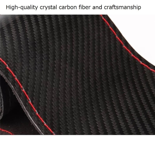 (Svart linje)38CM/15INCH Mocka+Crystal Carbon Fibe Läder Red Mark Auto Car Rat Wheel Cover Flätat cover med nål och tråd Black line