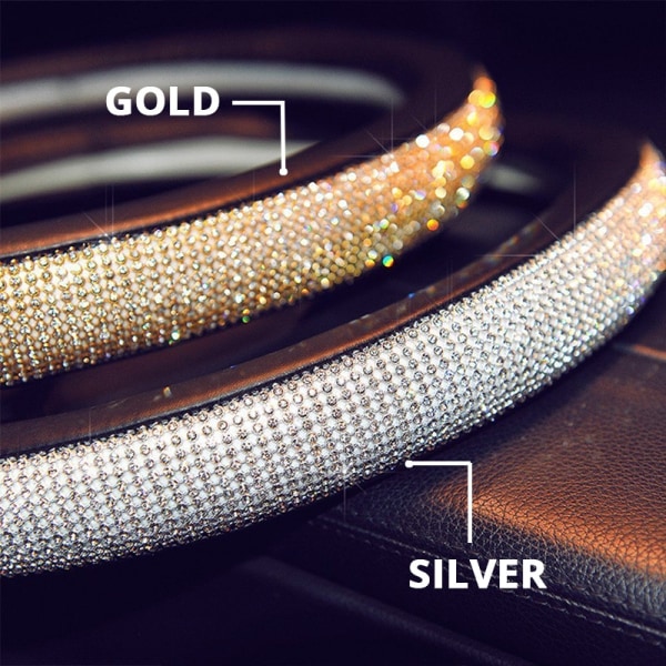 (Silver)Cystal Cover med PU Läder Bling Bling Strass Universal 15 tums Autoratt Svart Silver Silver