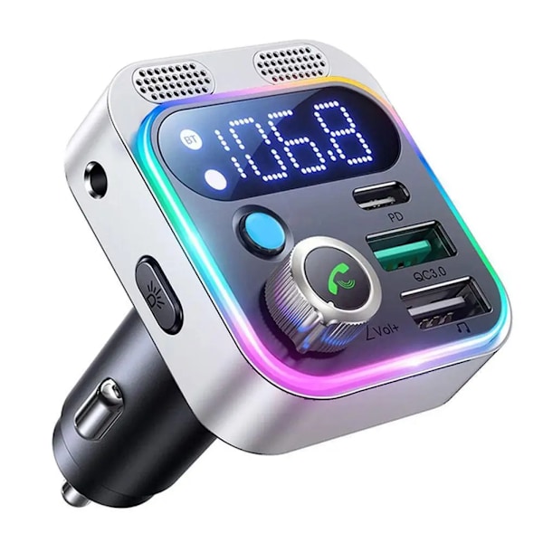 2023 Bluetooth 5.3 FM-sändare för bil, [dubbla mikrofoner, djup basljud], 48 W PD & QC3.0 billaddare Bluetooth-adapter O1b4 A