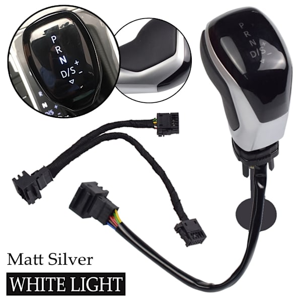 För VW Passat B7/B8 Golf 6/7 Tiguan Skoda Octavia CC Scirocco DSG Automatisk växlingsknopp Spak Växel HeadBall LED-ljus-VIT-Matt Silver WHITE-Matt Silver