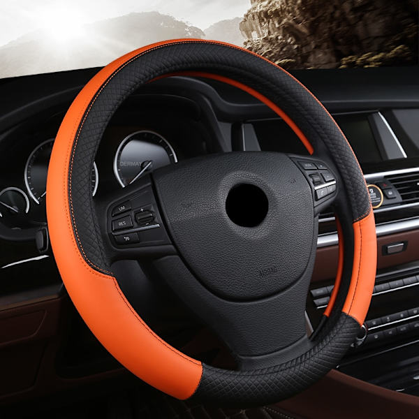 (Rött)PU Läder Universal Cover 38CM Bil-styling Sport Auto Rattskydd Antisladd Biltillbehör Red
