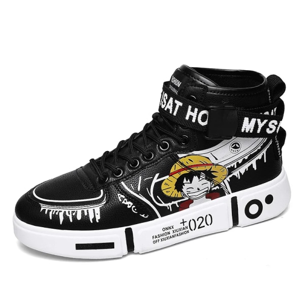 One Piece Anime Perifera produkter Stora barnskor Högtoppade barnsportsneakers Barnfödelsedagspresenter Barnpresent Black 30