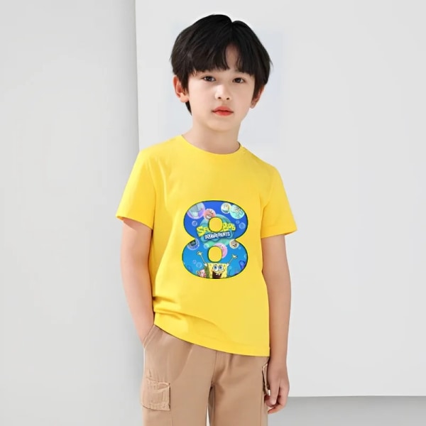 Svampbob Fyrkant Barnkläder Anime Barn Födelsedag nummer T-shirt Sommar Bomullsöverdelar Tecknad Söt Baby Presenter yellow HMBB271 110CM