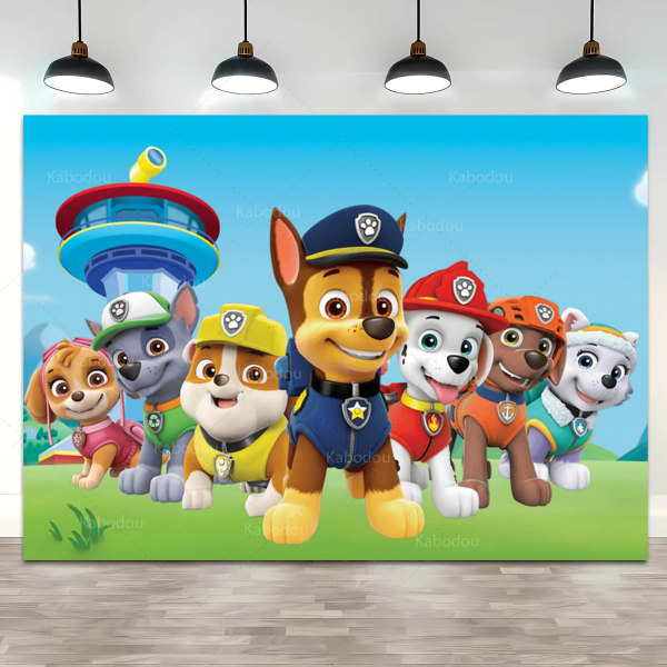 Paw Patrol Födelsedagsfest Bakgrund Pojke Baby shower Fotografi Bakgrund Valp Hund Tema Banner Fotostudio Dekoration Paw Patrol Vinyl 125x90cm