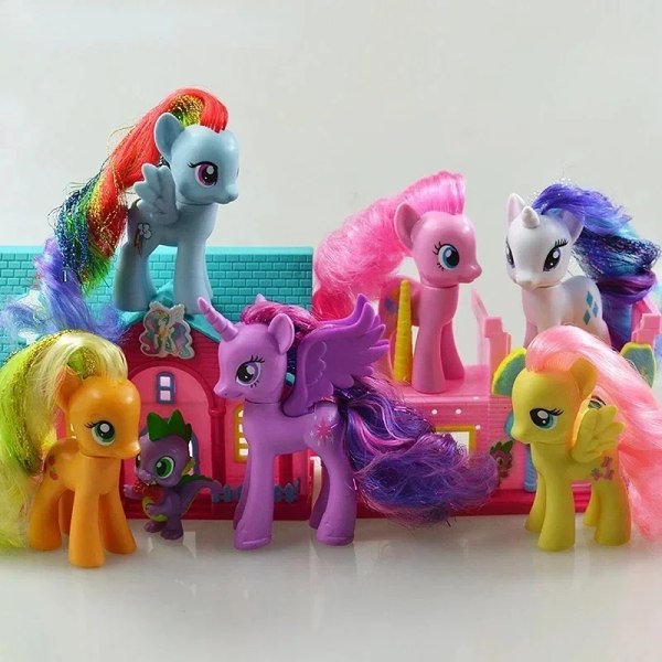 Äkta tecknad My Little Pony Animefigurer Twilight Sparkle Rainbow Fluttershy Pinkie Pie Rarity Ponny Modell Leksakspresent GRAY