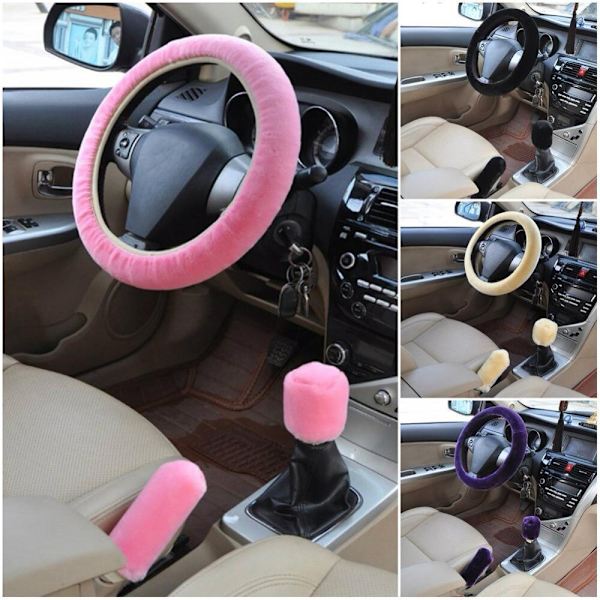 (grå)3st/ set Bil Auto Vinter Mjukt Cover + Cover + Växelknopp Kåpor/Varm Super Tjock Plysch växlingskrage gray