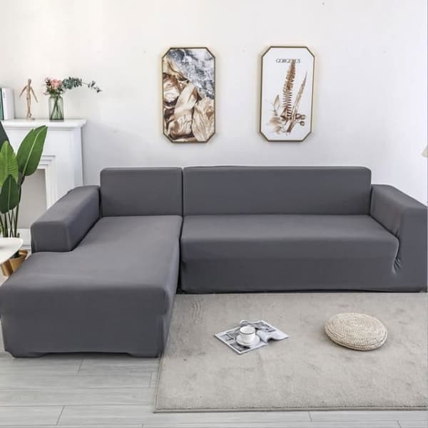 (grå) L-formad hörnsofföverdrag - Polyester - Grå - 3+2 sitsar - Tvättbar gray